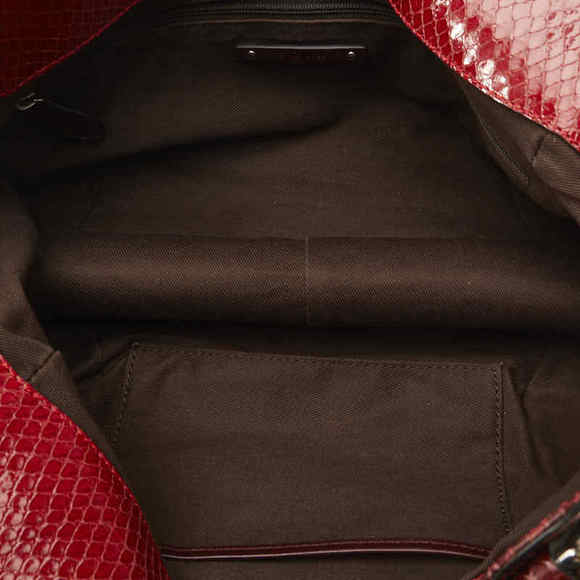 Celine Python Embossed Handbag Red Enamel Leather - Picture 5 of 9